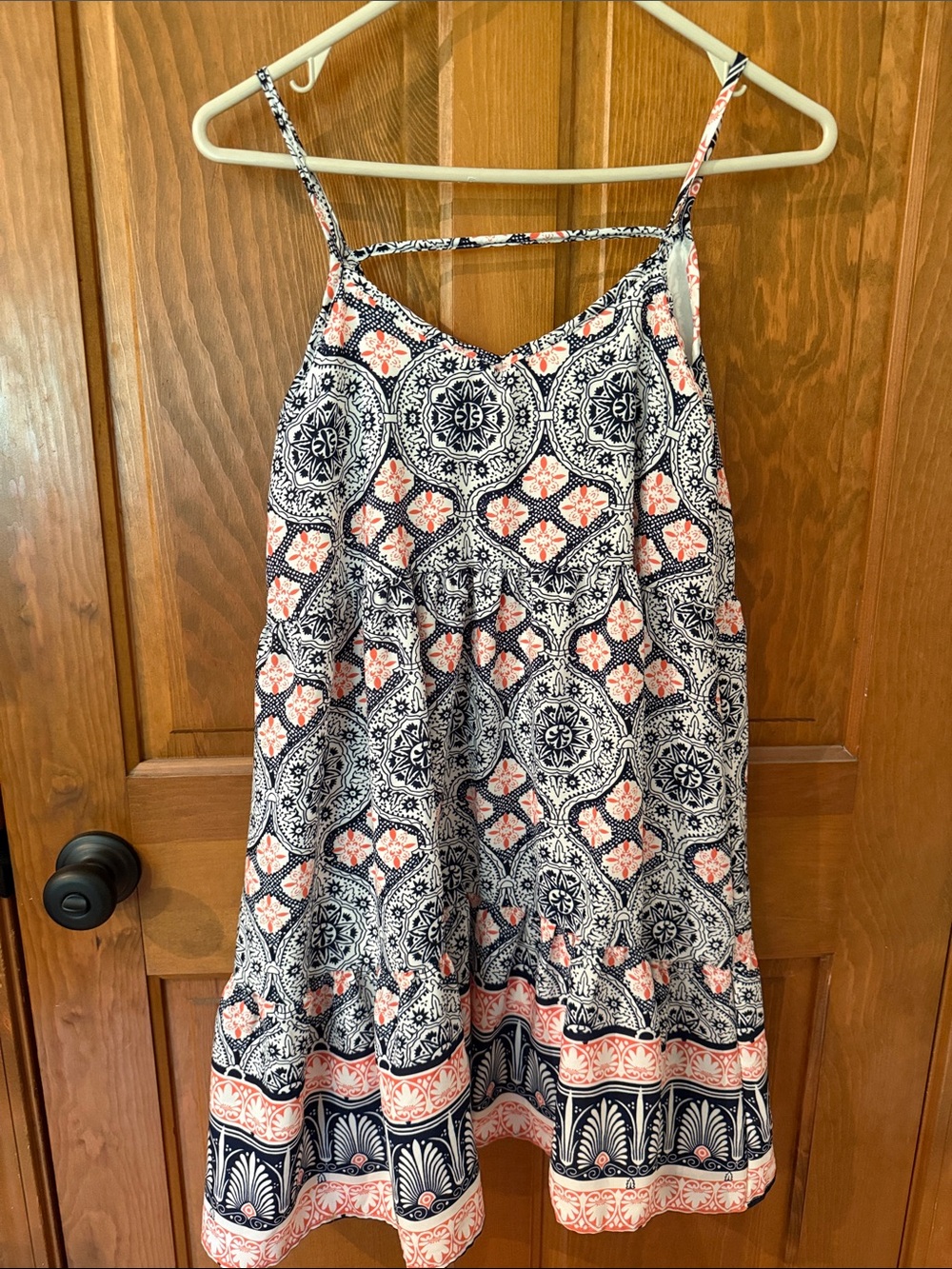 Pinkblush Navy and Coral Medallion Print Spaghetti Strap Dress